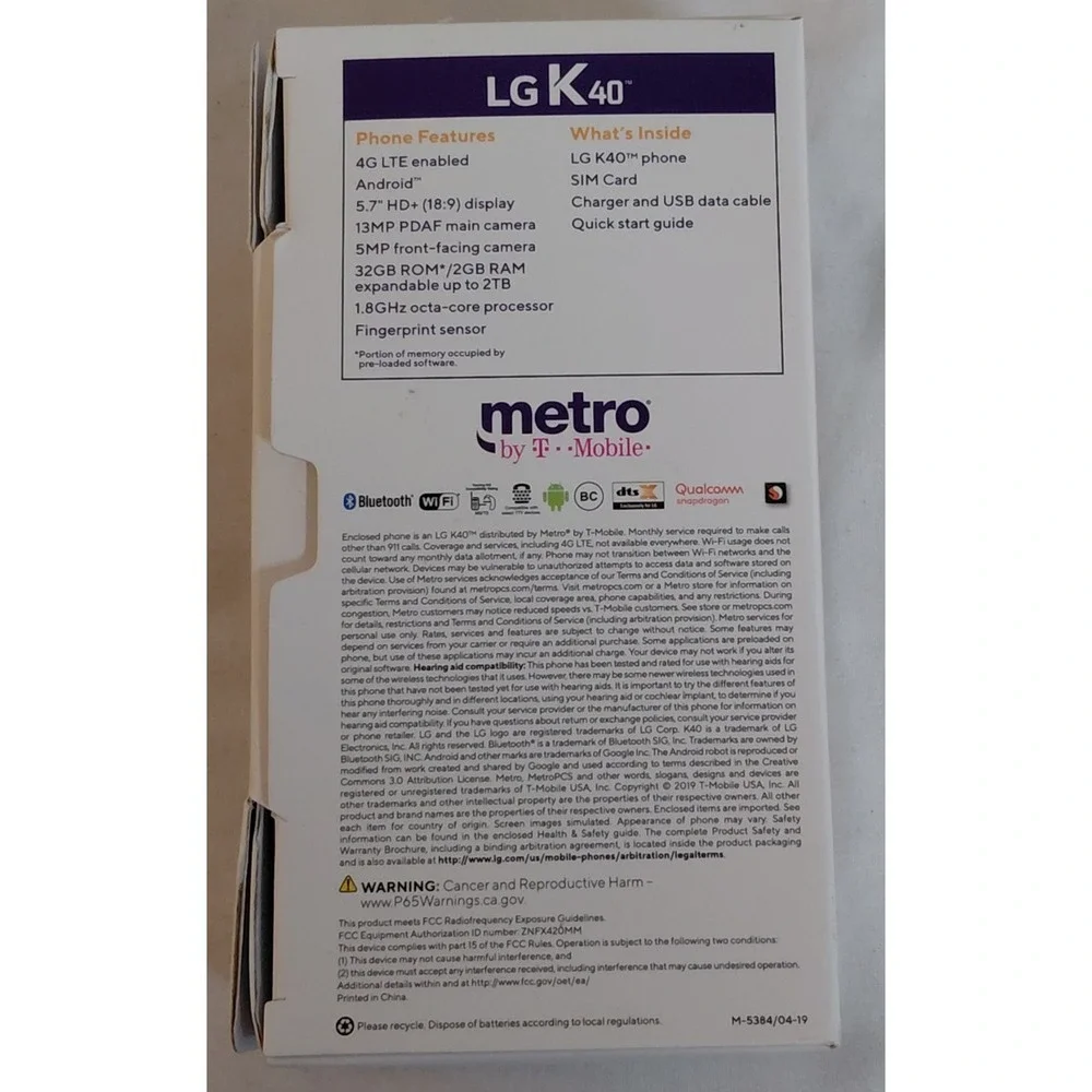 LG K40 32GB Platinum Gray Metro by T-Mobile LM-X420MM Nee In Box
